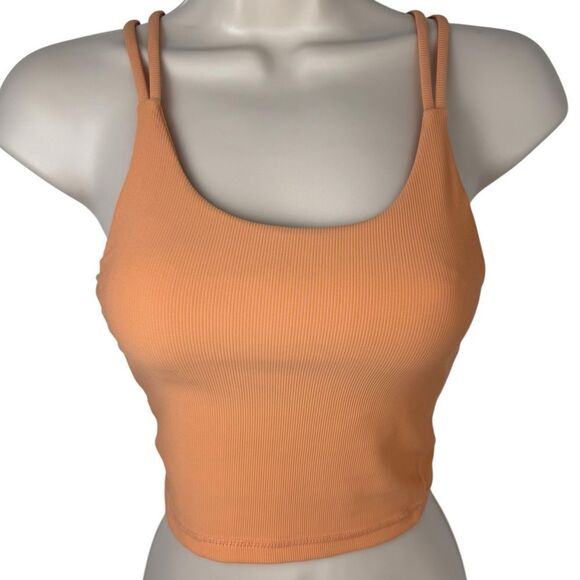 Wilo The Label Orange Ribbed Longline Cami Strap Athletic Sports Bra Tank Top - Picture 2 of 5